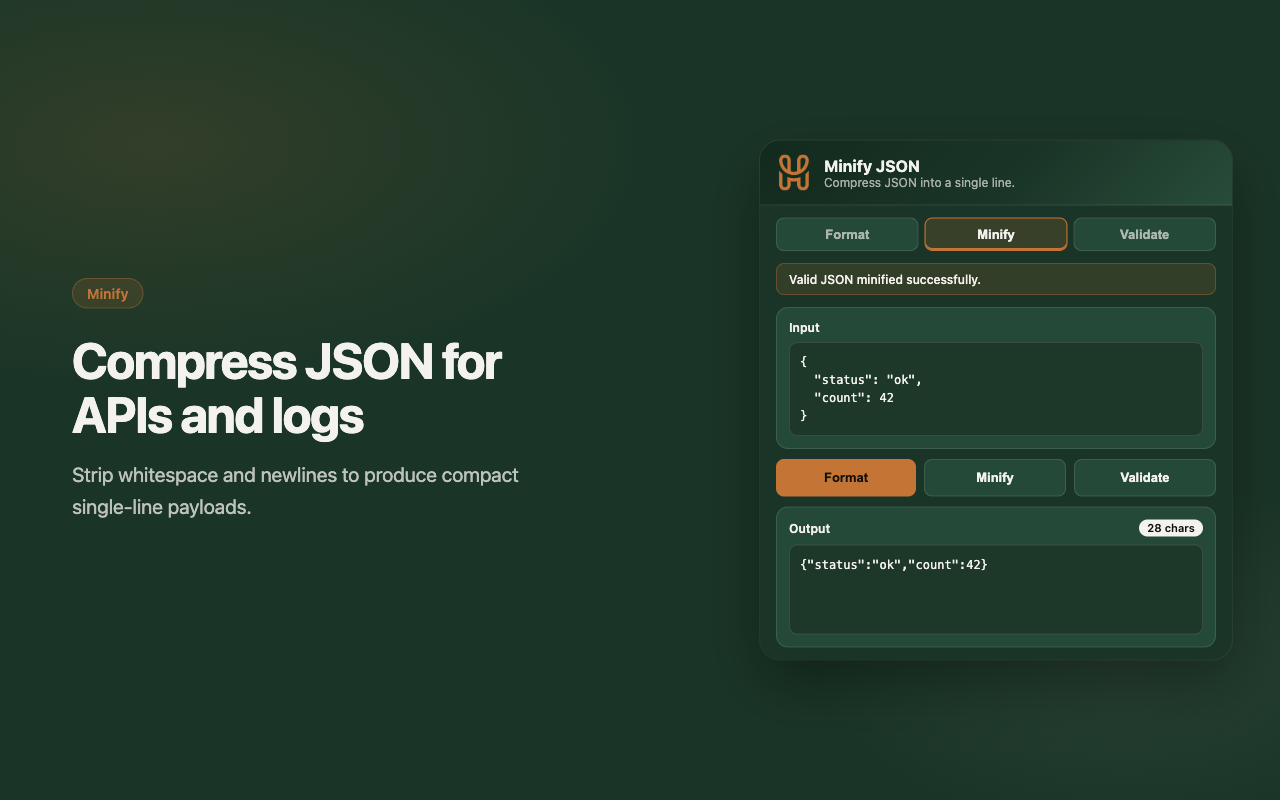Minify JSON screenshot