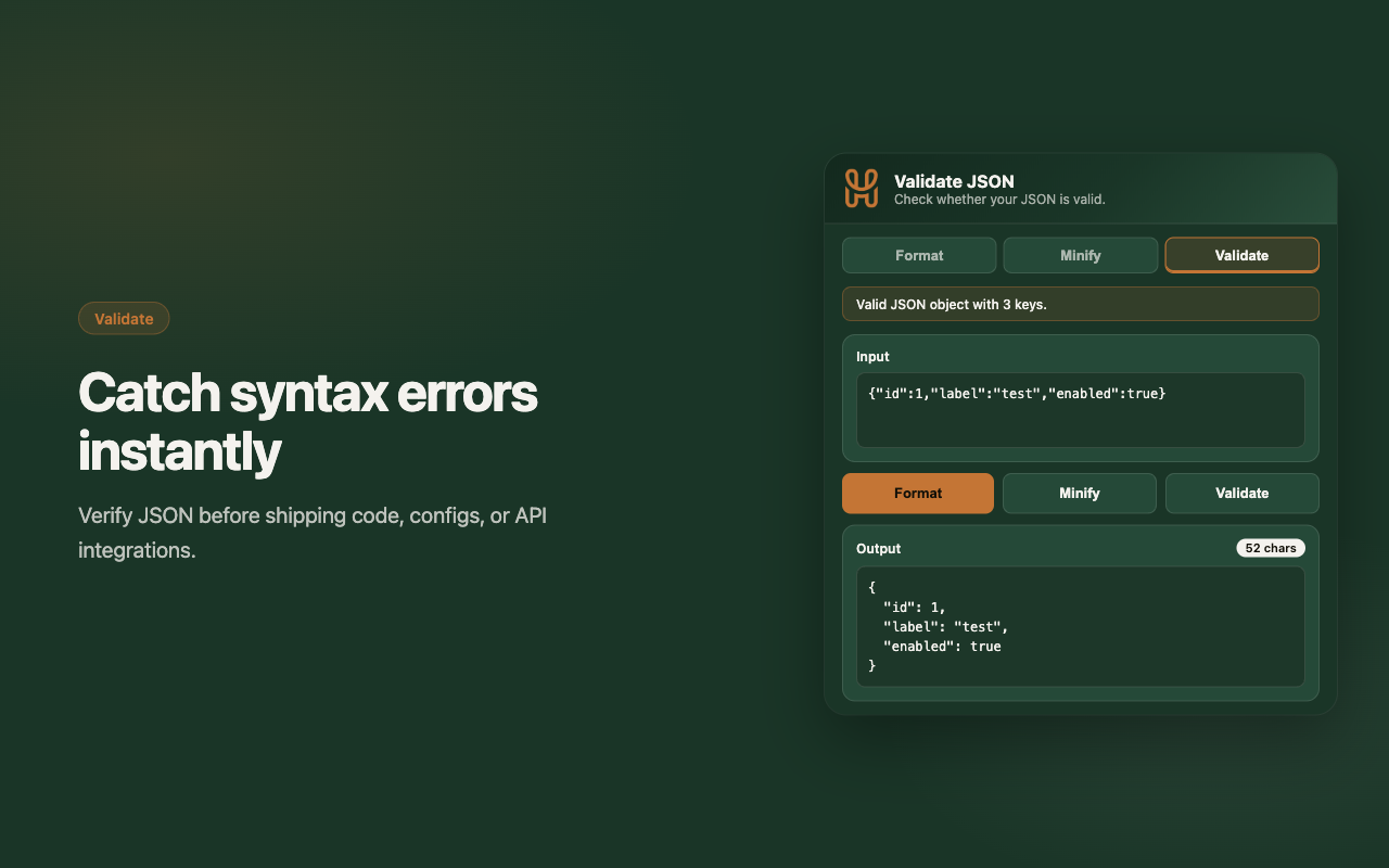 Validate JSON screenshot